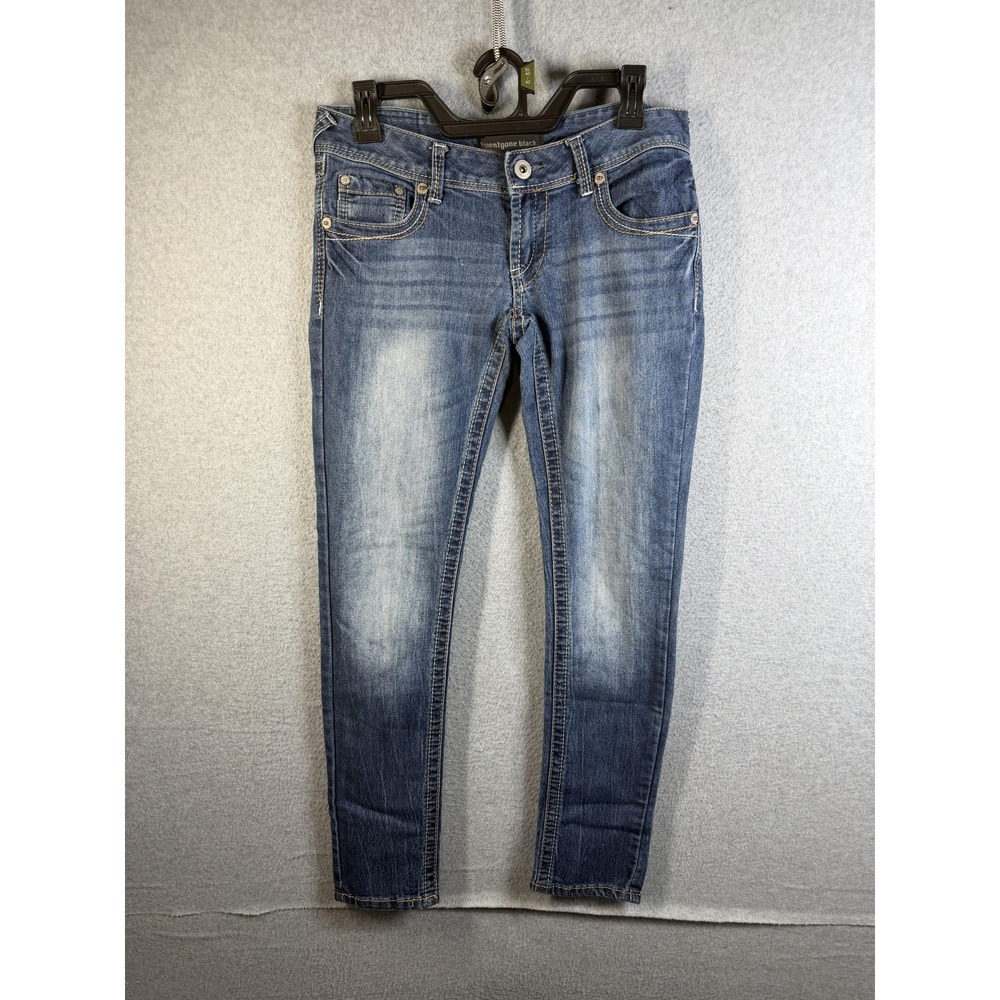 Twentyone Black Jeans Juniors 3/4 Blue Medium Wash Low Rise Skinny Stretch Denim